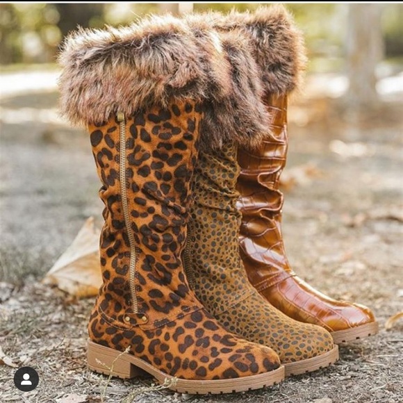Vegan Suede Leopard Print Boots - Picture 3 of 8